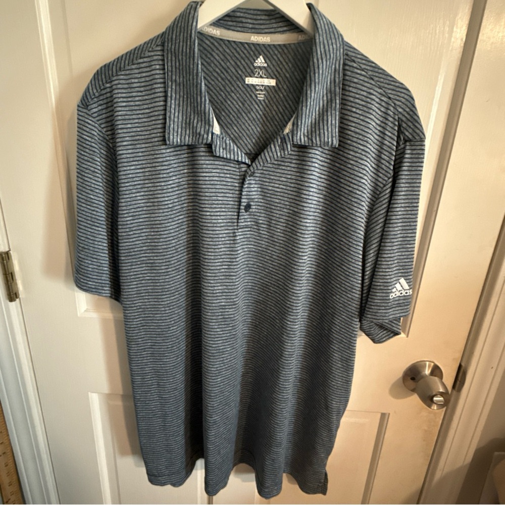 adidas Men's Blue Heathered Stripe Polo
